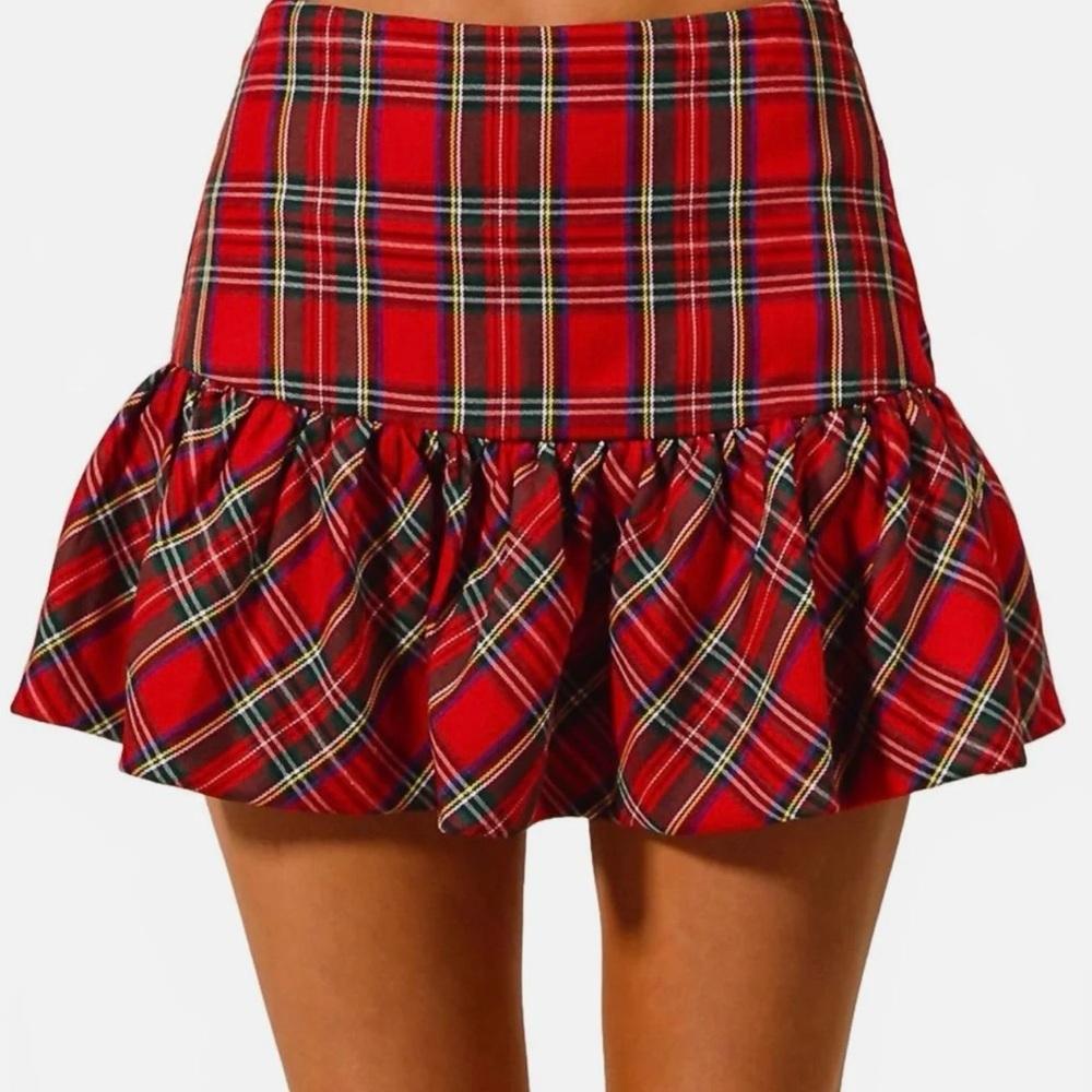 So Me Red Plaid Ruffle Skort